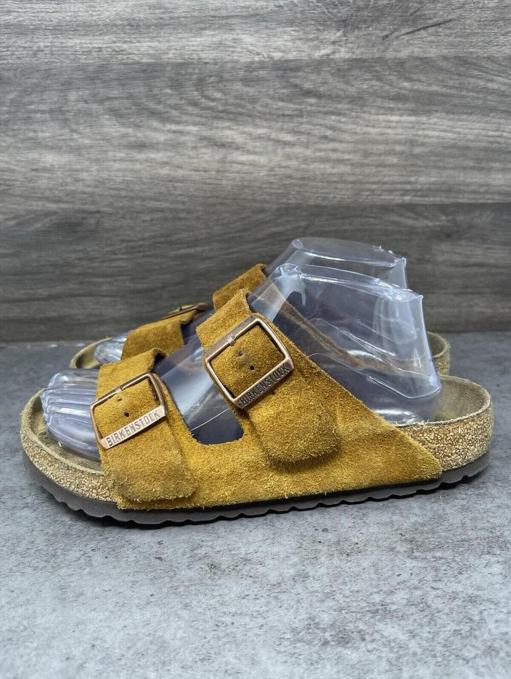 Birkenstock Arizona Suede Sandals Womens Size 7 (38) Brown Strap Buckle Slide